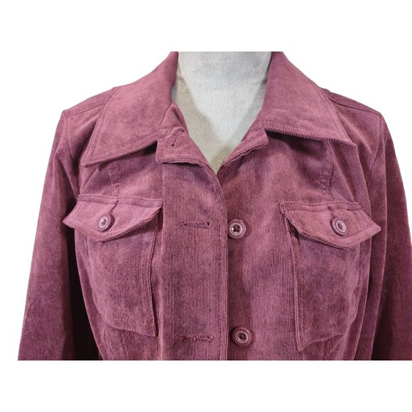 Croft & Barrow Plum Corduroy Jacket Button Front Collared Pockets Stretch Medium - Picture 9 of 9